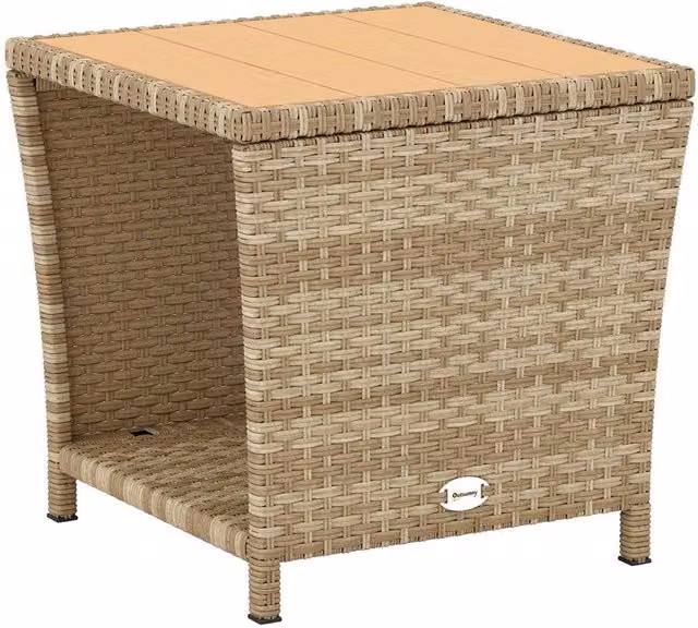 Outsunny Beige Rattan 2-Tier Outdoor Coffee Table – 1