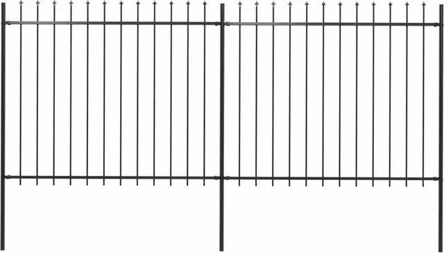 Berkfield Home Black Powder-Coated Steel Garden Fence with Spear Top, W: 3.4 m, H: 1.5 m