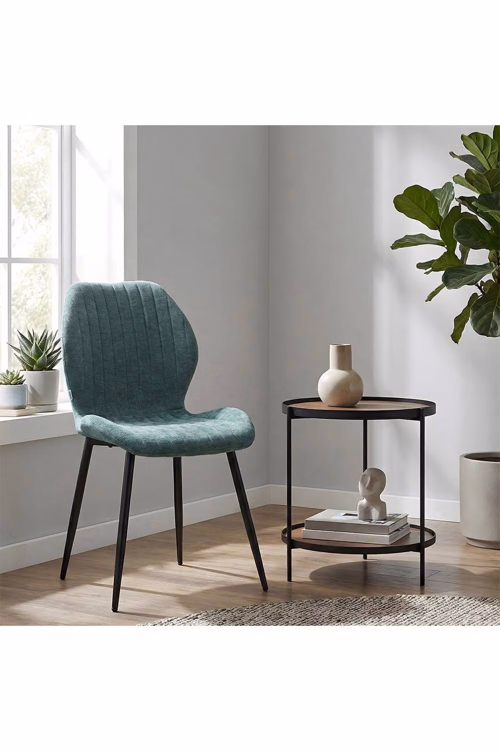 Living and Home Set of 4 Modern Green Fabric Dining Chairs with Metal Legs – 2