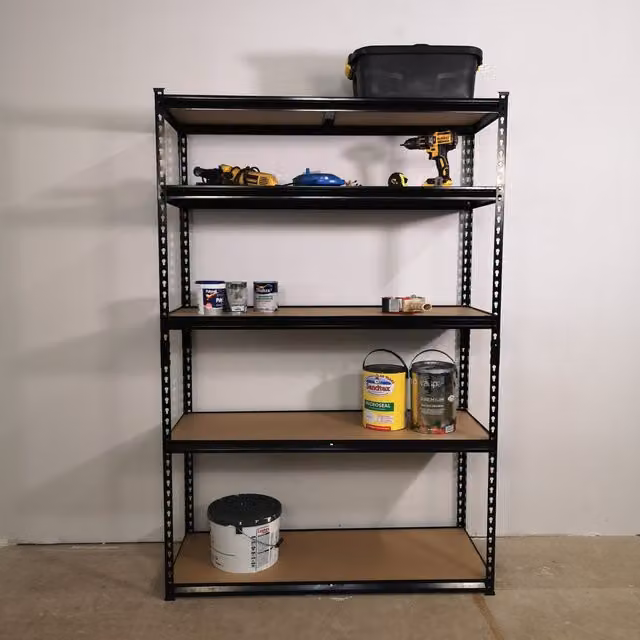Samuel ALEXANDER Heavy Duty 5 Tier Metal Shelving Storage Racking Unit, Black, W: 122 cm, H: 183 cm, D: 46 cm