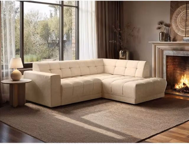 Solace+Co Asta 3 Seater Right Corner Sofa in Beige Fabric – 2