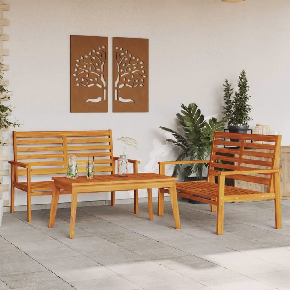 Berkfield Home Beautiful 3 Piece Garden Lounge Set in Brown Solid Acacia Wood – 1