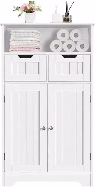KORVIXA Bathroom Floor Storage Cabinet with 2 Drawers and Shelf, White, W: 90 cm, H: 65 cm