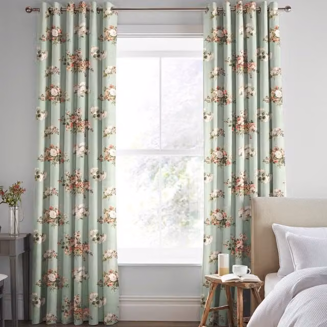 Laura Ashley Rosemore Made to Measure Blackout Floral Eyelet Curtain Panel in Sage Green