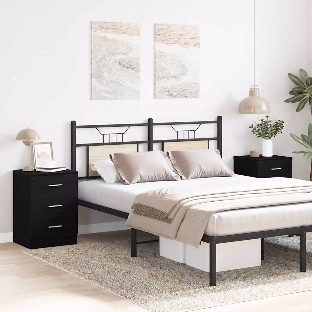 Berkfield Home Set of 2 Durable Bedside Cabinets in Black Oak, W/D/H: 38 x 35 x 55 cm – 3