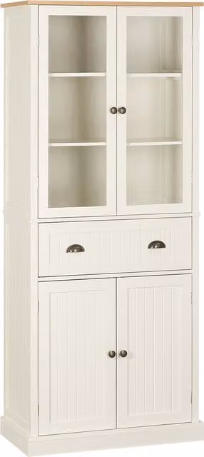 HOMCOM Freestanding Tall Kitchen Cupboard with Glass Doors and Internal Shelves, White, H 182.5 x W 76.0 x D 45.8 cm – 1