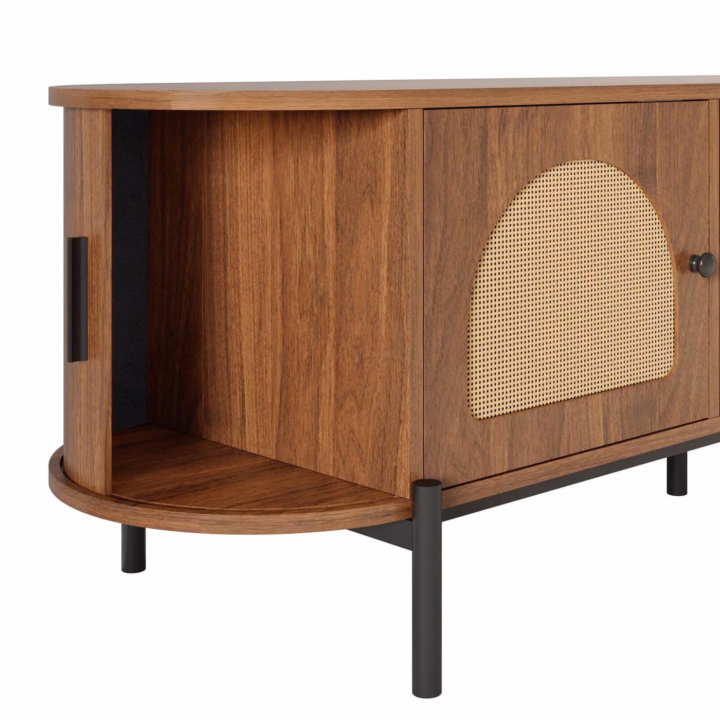 Aosom UK Walnut TV Stand with Rattan Sliding Doors, 2 Drawers and Metal Legs, W: 200 cm, D: 40 cm, H: 50 cm – 5