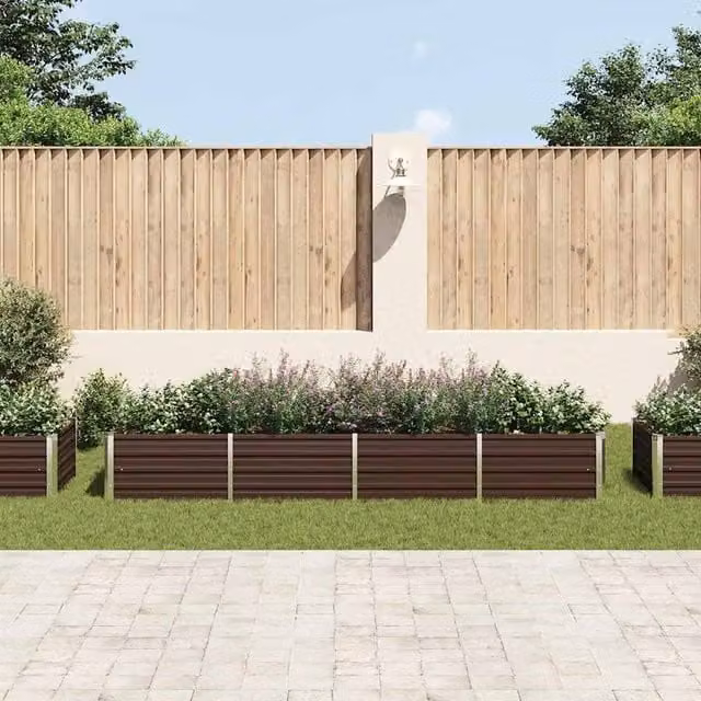 Berkfield Home Garden Brown Galvanised Steel Raised Bed W/D/H: 320 x 80 x 45 cm