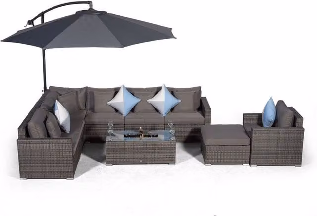 Giardino Havana 7 Seat Rattan Sofa and Armchair Set with Ice Bucket Table in Grey and Brown