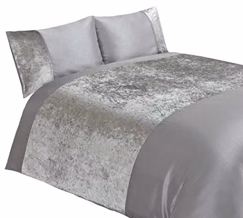 Rapport Home Luxury Crushed Velvet Double Duvet Cover and Pillowcase Set, Silver, Duvet Cover: 200 x 200 cm, Pillowcases: 50 x 75 cm