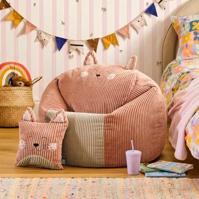 ICON Kids Animal Classic Bean Bag and Cushion Bundle in Pink Jumbo Cord