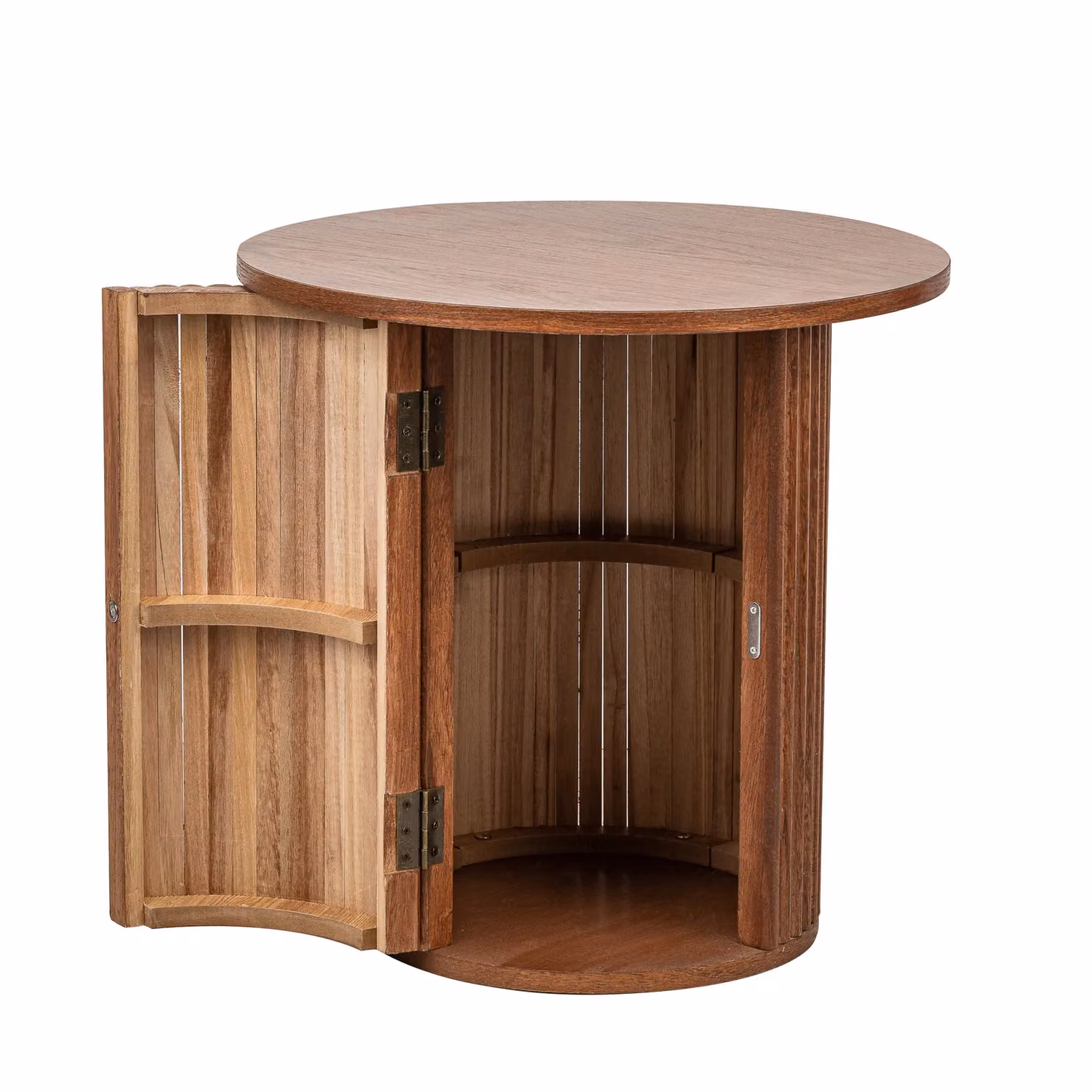 Nordlys Modern Round Wooden Side Table with Storage Tray in Brown – 3