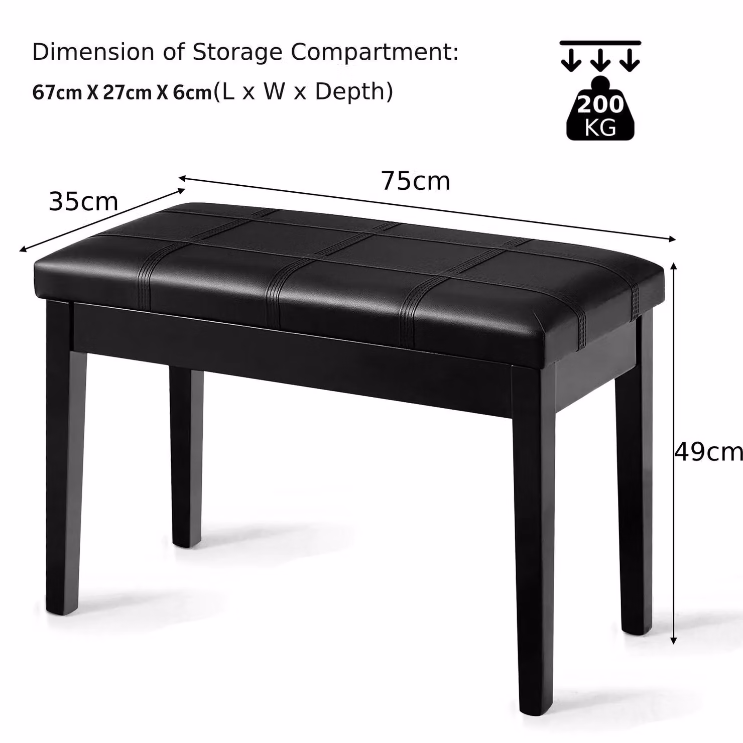 Costway Double Duet Piano Bench with Padded Synthetic Leather Cushion in Black – 2