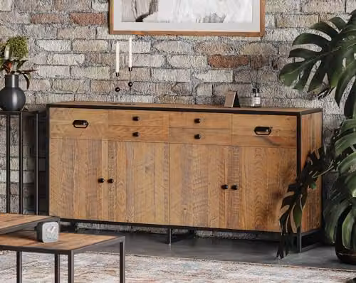 Baumhaus Ooki Large Door and Drawer Sideboard in Brown Rustic Wood – 2