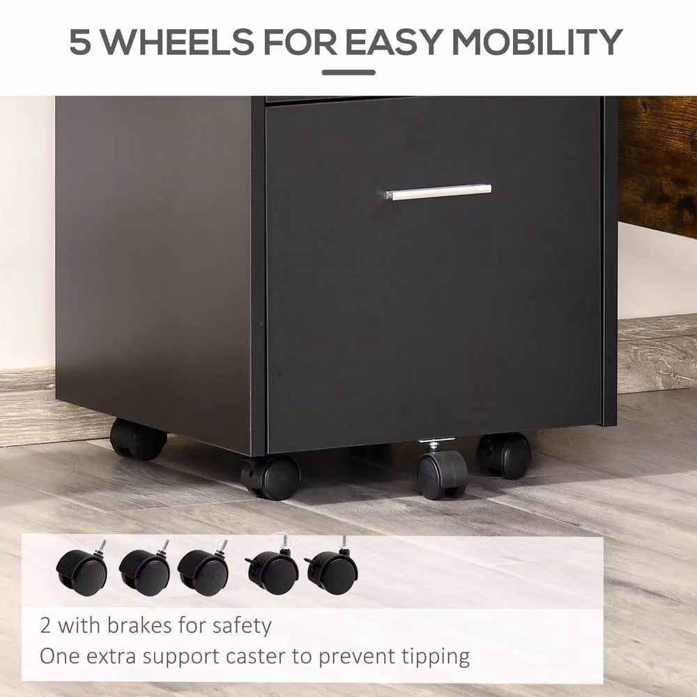 STILVORA Lockable 2-Drawer Filing Cabinet with Castors in Black – 6