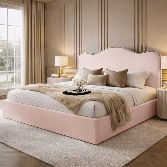 Desire Deco Angelito Upholstered Plush Velvet Bed Frame, Pink, W: 180 cm, D: 200 cm