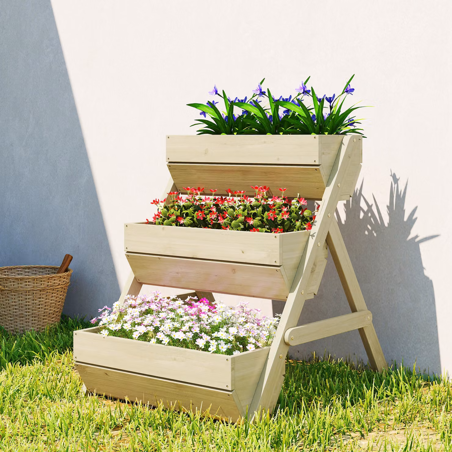 Outsunny 3-Tier Wooden Raised Garden Bed in Green, W/D/H: 120 x 68 x 80 cm – 2
