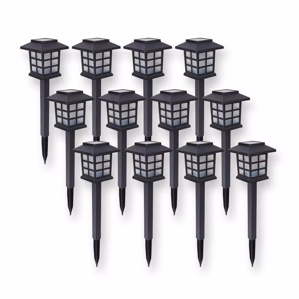 Gainsborough Set of 12 Solar Path Lights, Black Metal Lanterns with Warm White LEDs and Dusk Sensor – 3