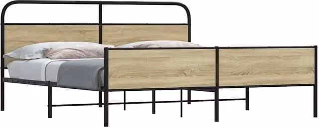 Berkfield Home Metal Bed Frame in Sonoma Oak, Brown, W/D/H: 200 x 200 cm