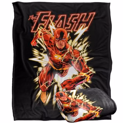 LOGOVISION Justice League Flash Glow Super Soft Silky Touch Fleece Throw Blanket, Multicolour, W: 127.0 cm, H: 152.4 cm – 1