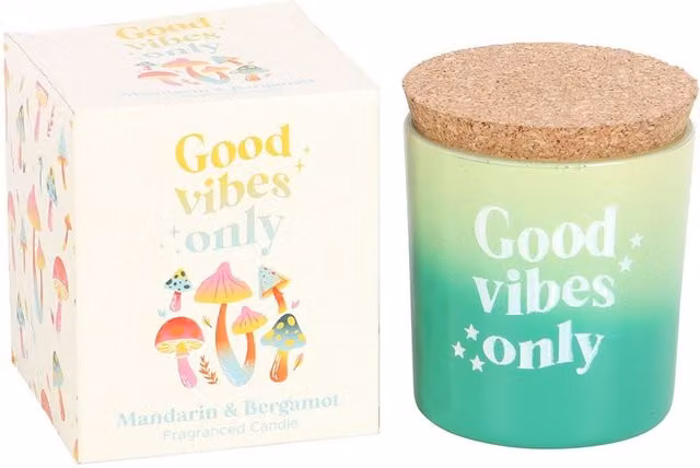 Kingsbury Gifts Good Vibes Only Mandarin and Bergamot Scented Jar Candle, Green and Multicolour, 20 g