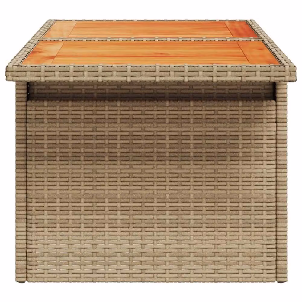 Berkfield Home Beige Poly Rattan and Acacia Wood Garden Table W: 100 cm, D: 55 cm, H: 73 cm – 3