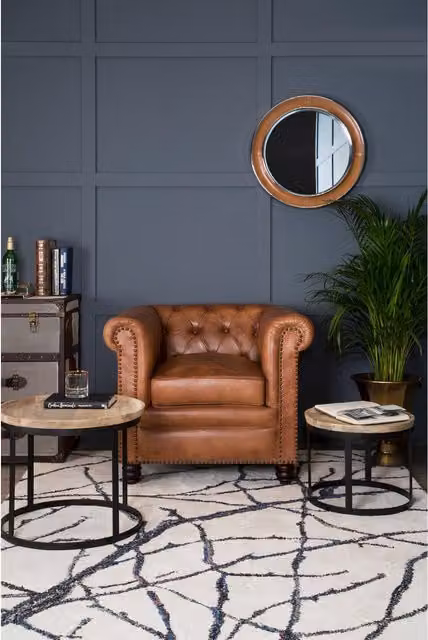 Fifty Five South Dimano 3D Geometric Round Wall Mirror in Brown with Metal and Glass Finish