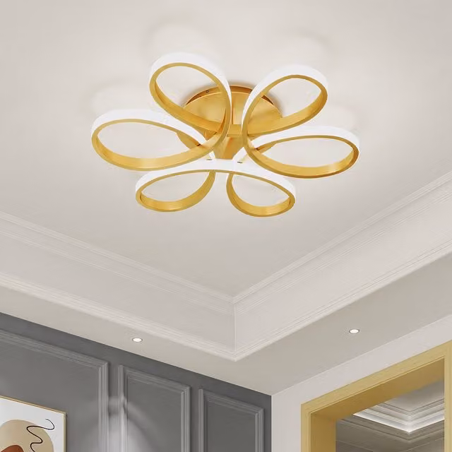 Komore Modern Organic Petal LED Ceiling Light in Gold and White, Dimmable