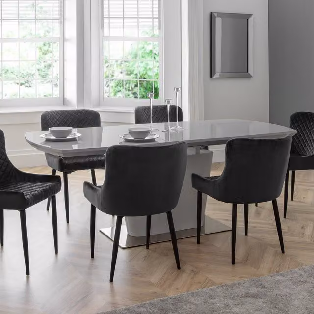 Julian Bowen Grey Glossy Extendable Rectangular Dining Table and 6 Chairs Set