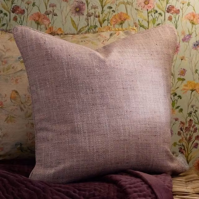 Voyage Maison Jedburgh Herringbone Textured Woven Square Feather Filled Cushion in Purple and Grey, W/D/H: 50 x 50 x 50 cm – 1