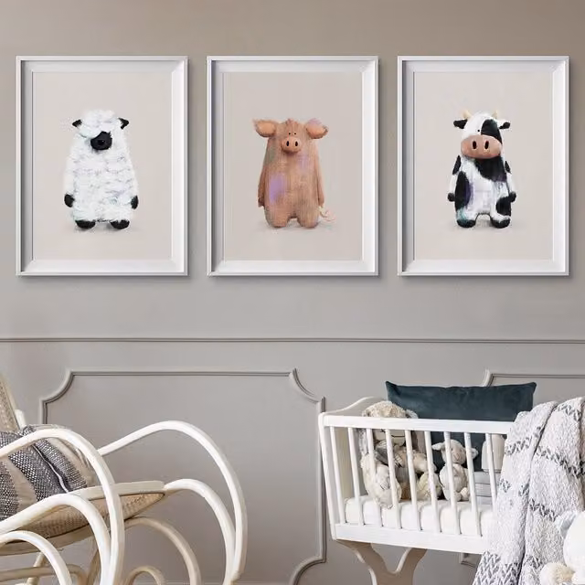 Tigercub Prints Parker, Philippe & Pippa Farmyard Nursery Set of 3 Multicolour Animal Illustration Paper Posters – 1