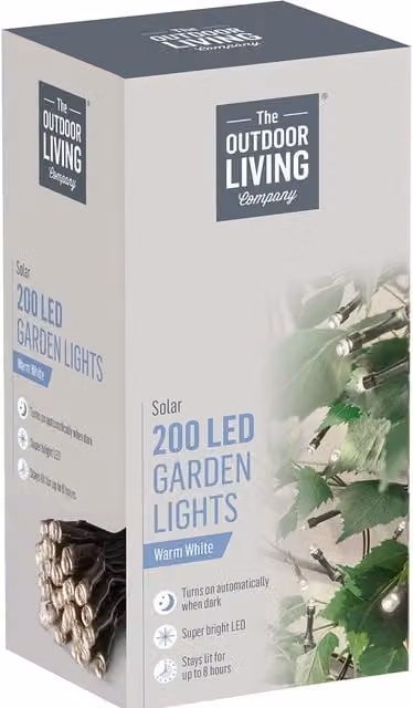 The Outdoor Living Company 200 Solar LED Garden Lights in Warm White with Dusk Sensor