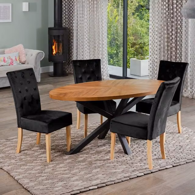 Artemis Home Dossena Oval Dining Table Set with 4 Pienza Velvet Chairs in Black and Brown