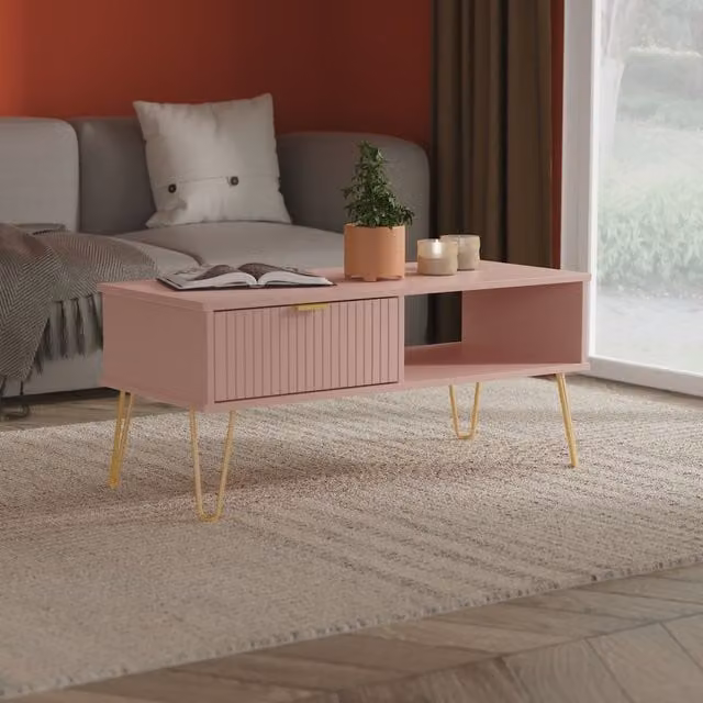 2 U Bexley 1 Drawer Coffee Table in Dusty Pink and Gold – 1
