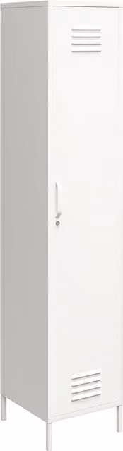 Mission District Single Metal Locker Storage Cabinet in Soft White with Internal Shelves and Lock