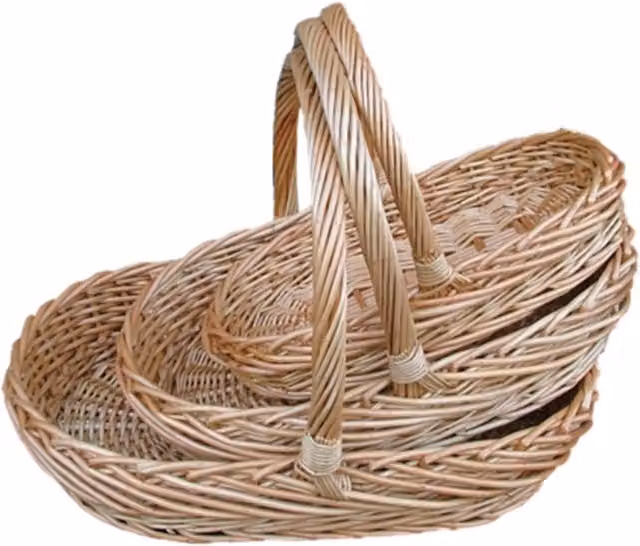 Red Hamper Set of 3 Oval Buff Garden Trugs in Brown Open Weave Wicker