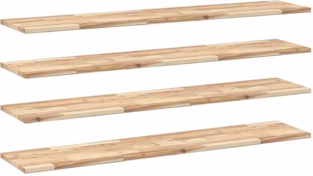 Berkfield Home Set of 4 Floating Shelves in Brown Untreated Solid Acacia Wood, W: 140 cm, D: 30 cm, H: 2 cm