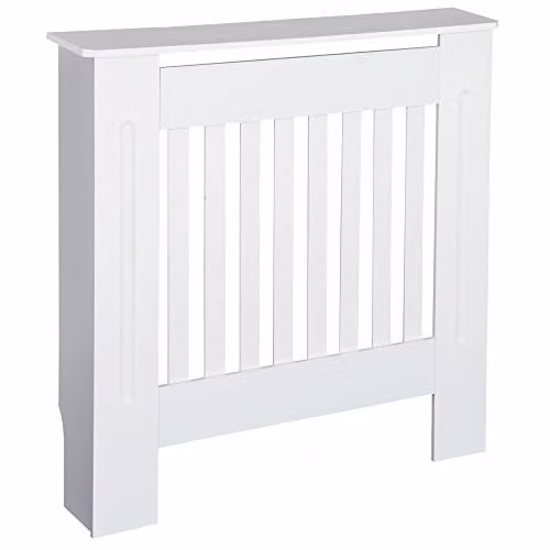 HOMCOM Vertical Slatted MDF Radiator Cover Cabinet, White, W: 78 cm, D: 19 cm, H: 81 cm