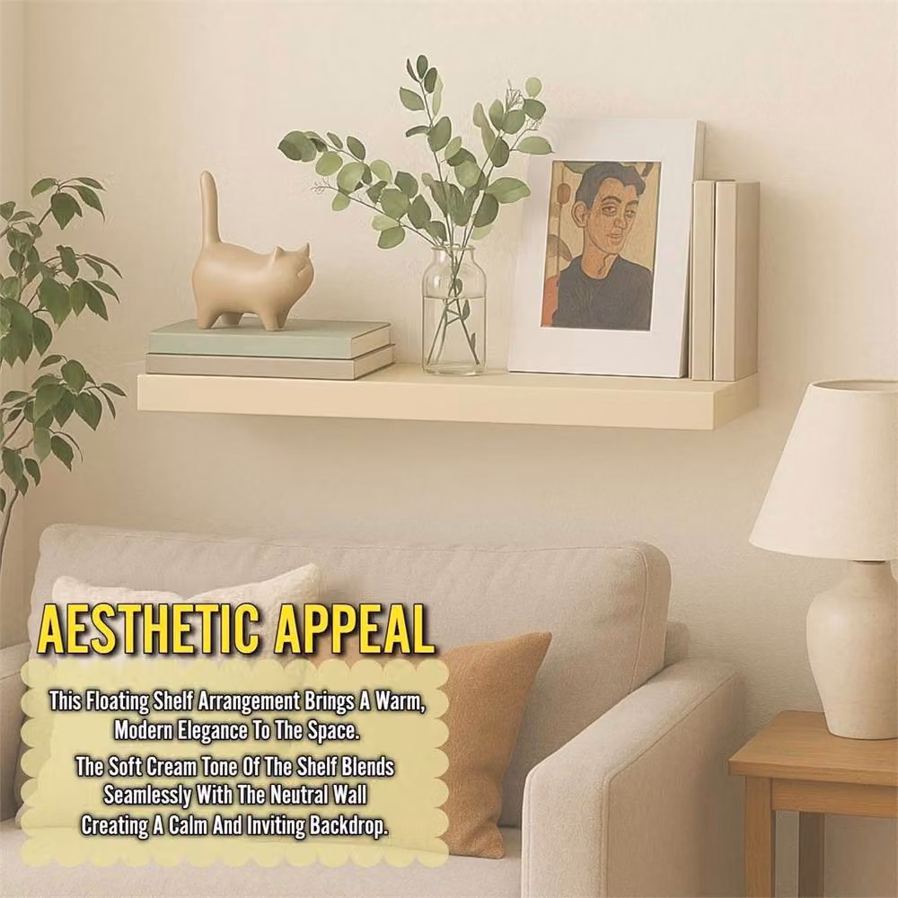 Nordara Beige Minimalist Wall Mounted Floating Shelf – 3