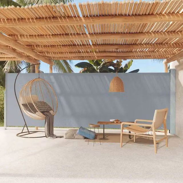 Berkfield Home Grey Retractable Side Awning with Polyester Fabric and Steel Frame, W/H: 600 x 180 cm