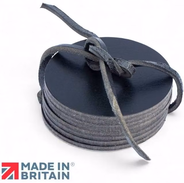 PRIMEHIDE Set of Eight Round Leather Coasters in Black