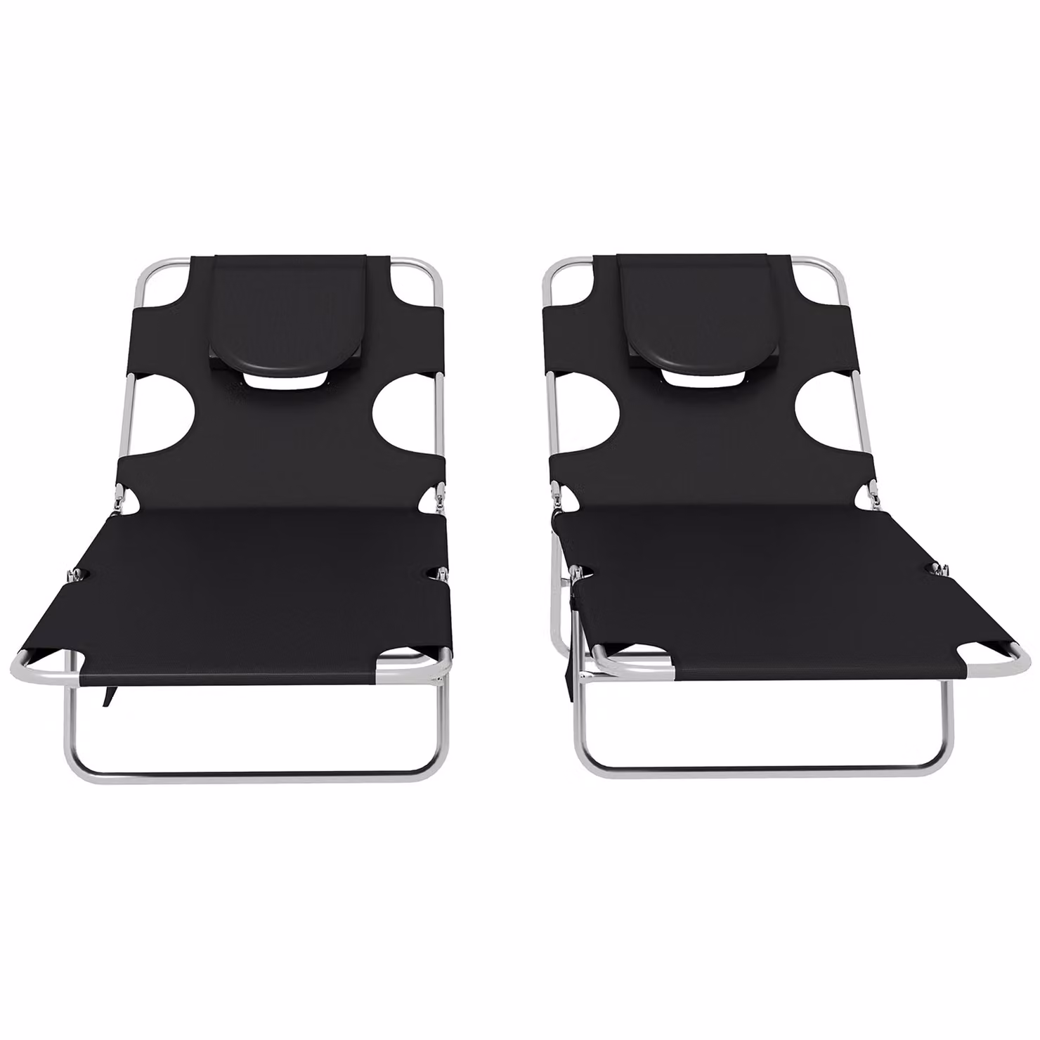 Outsunny Set of 2 Foldable Sun Loungers in Black with Textilene Fabric and Powder Coated Steel Frame – 8
