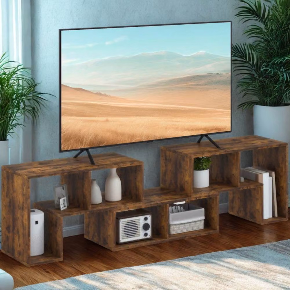 FURNOS Adjustable Free Combination TV Stand Unit with Storage in Rustic Brown – 5