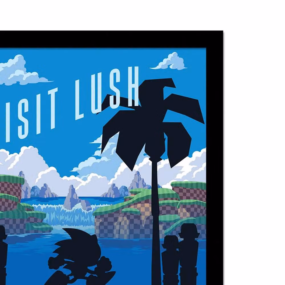 Sonic the Hedgehog Visit The Lush Green Hill Zone Framed Paper Poster in Blue – 2