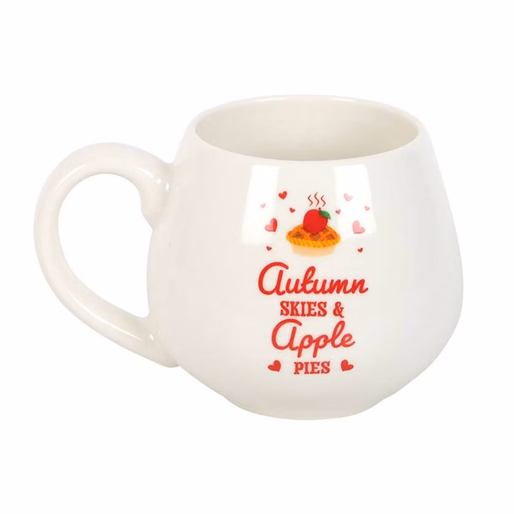Uniqueful Autumn Skies & Apple Pies Rounded Ceramic Mug in White, 550 ml – 2