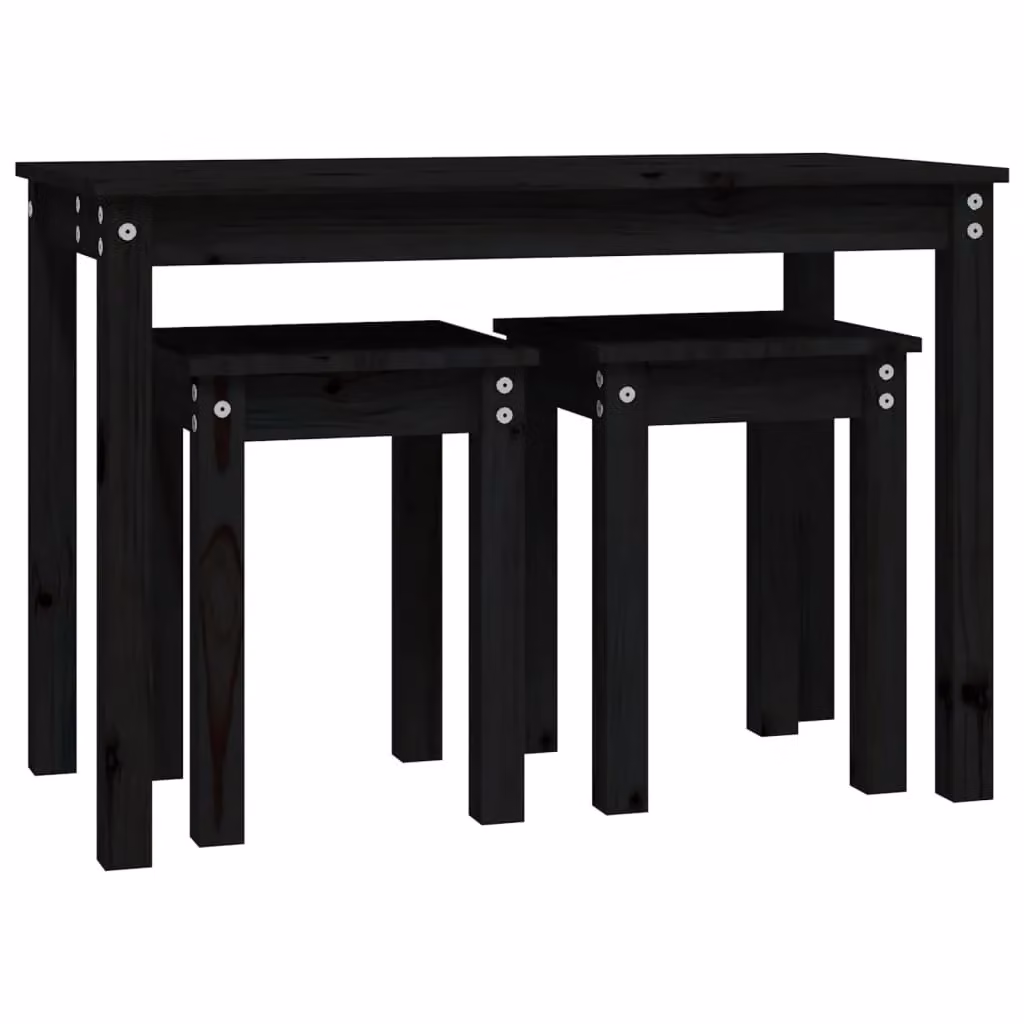 Berkfield Home Set of 3 Black Solid Pine Wood Nesting Tables – 4