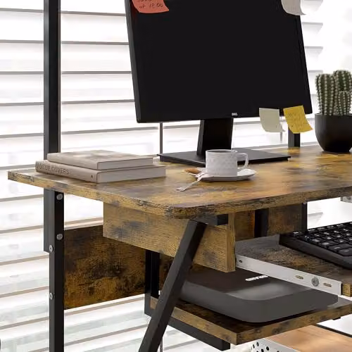 HOMCOM Industrial Mobile Computer Desk in Brown with Castors, W/D/H: 80 x 50 x 130 cm – 7