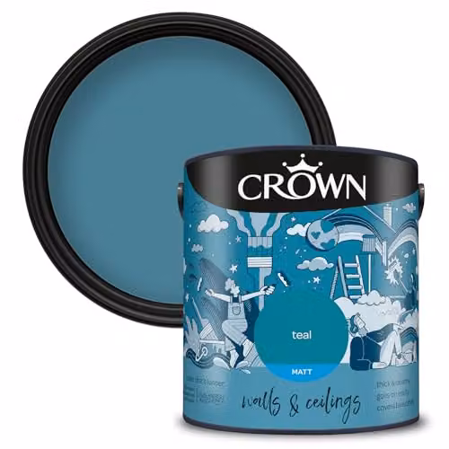 Crown Walls & Ceilings Teal Matt Emulsion Paint 2.5L