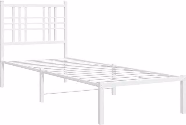 Berkfield Home Metal Bed Frame with Headboard in White, W: 75 cm, L: 190 cm