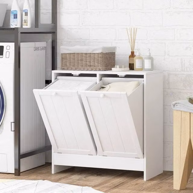 EONLION White Tilt-out Laundry Storage Cabinet for Bathroom